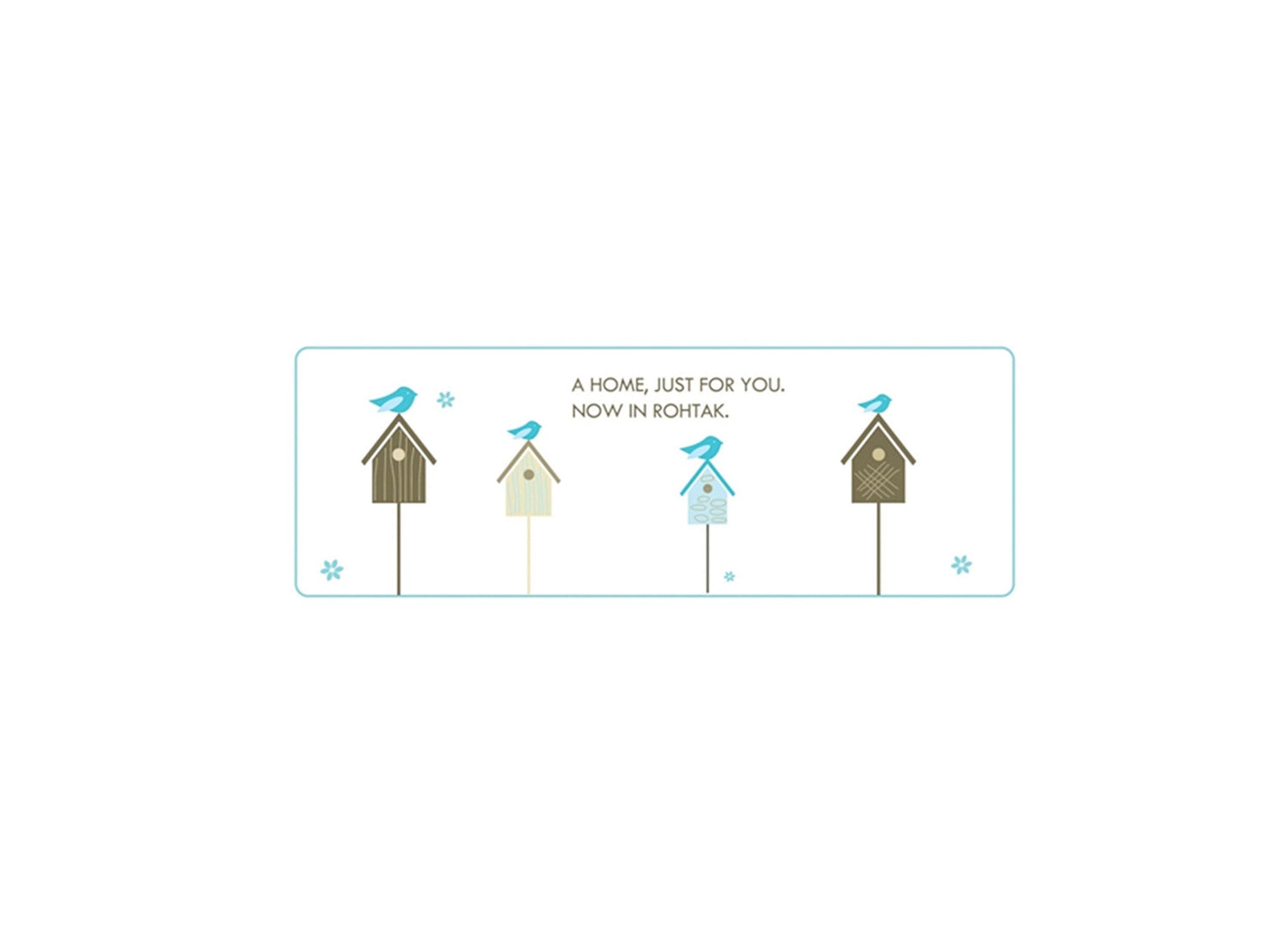 Simple ad design with birdhouses and birds promoting professional ad design services